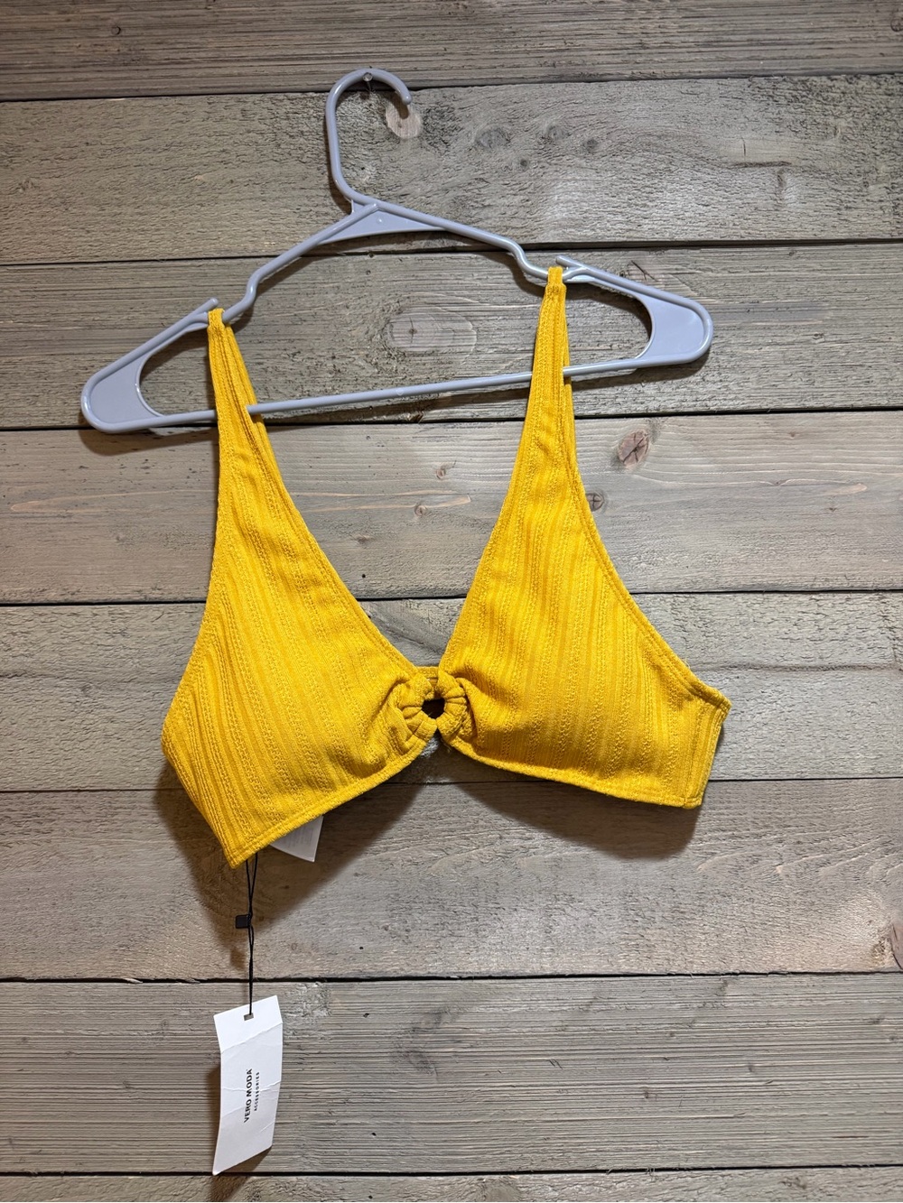 Vero Moda Mustard Yellow Knot-Front Ribbed Crop Top